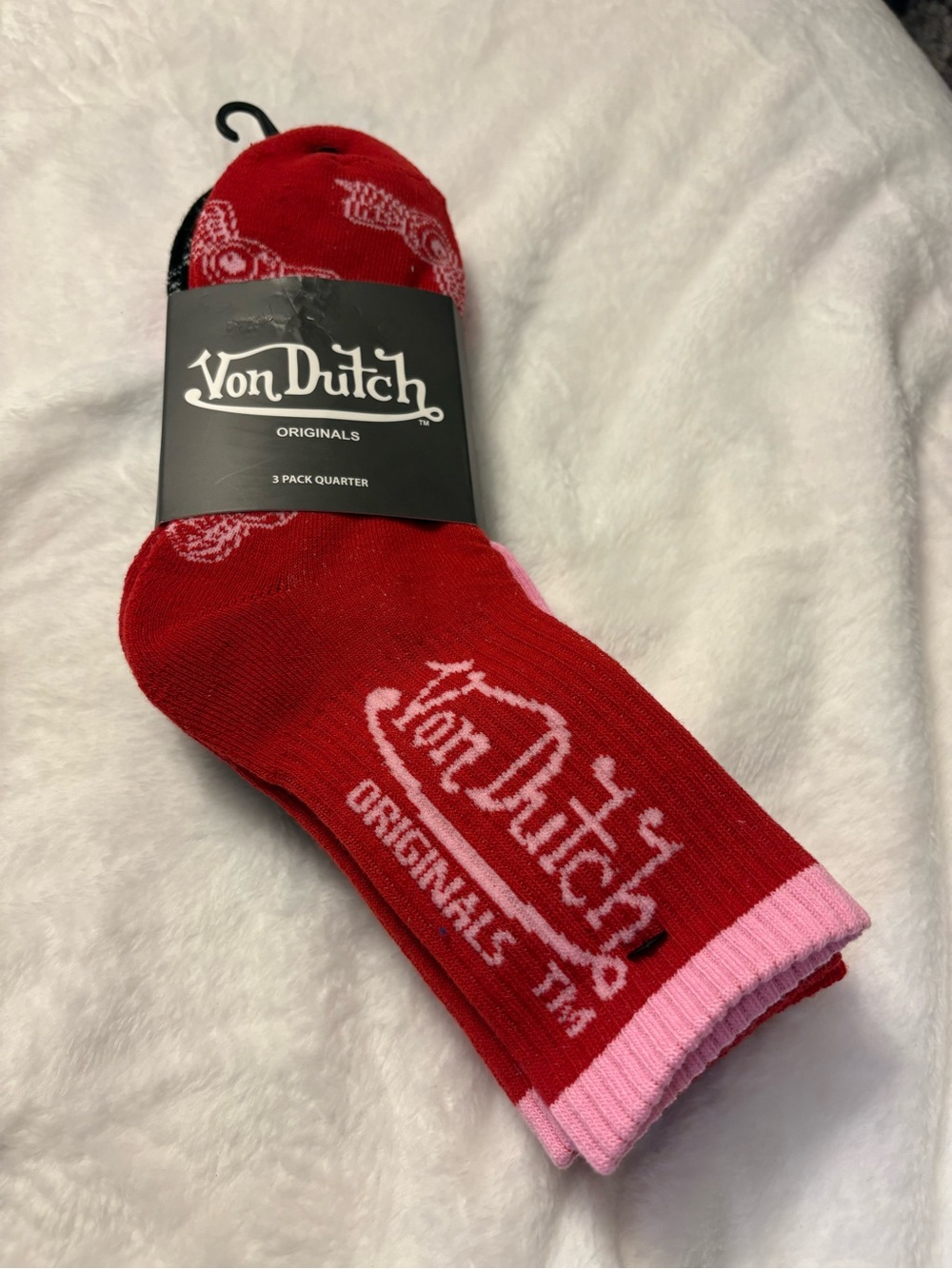 Von Dutch Unisex Red, Black & Pink (3 Pair) Quarter Socks - Originals New